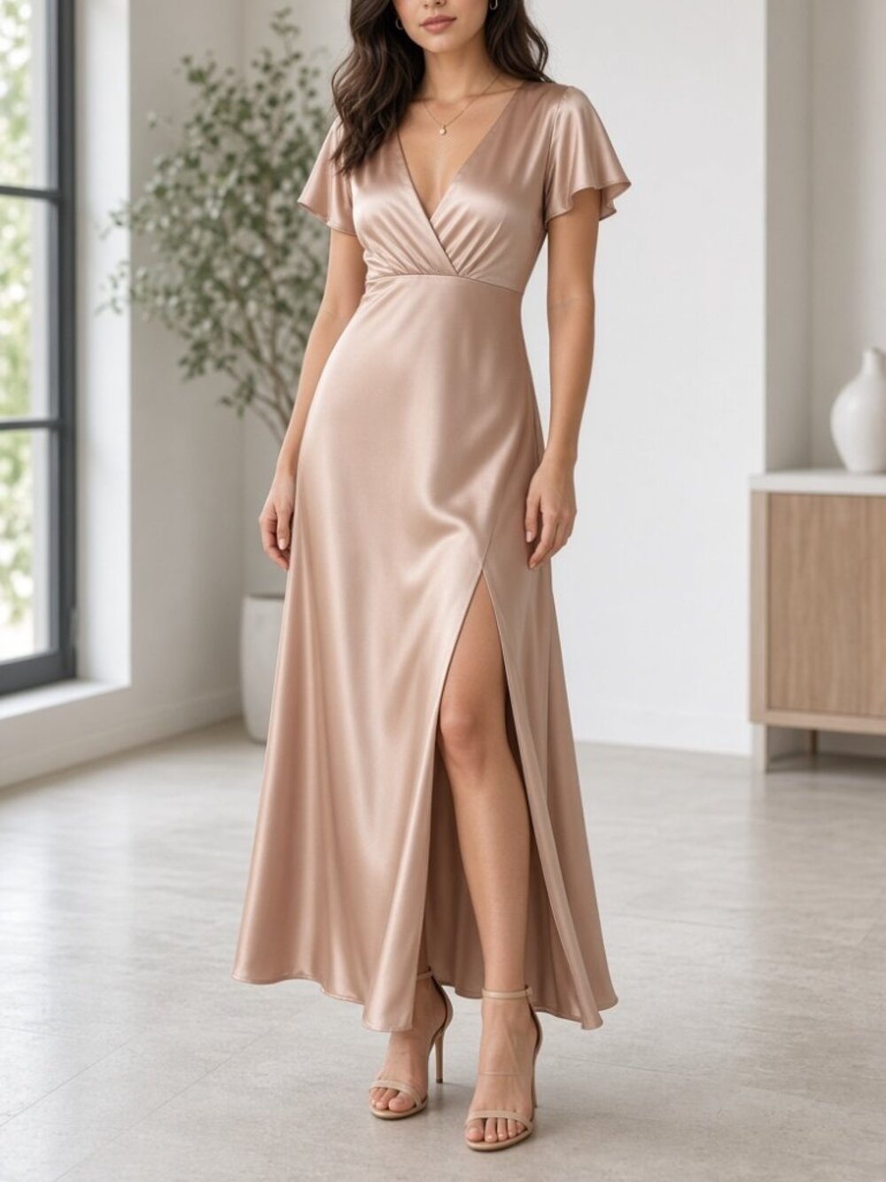Birdy Grey Pink Satin Bridesmaid Dress | Floor-Length Formal Gown | Elegant Wedd